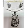 Image 3 : 28. Stainless Steel Cat Earrings + Necklace Set