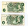 Image 1 : Lot of 2 - Bank of England, one pound notes - issued 1960-1978