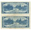 Image 2 : Lot of 2 - 1954 Canadian 5 dollar bills - Beattie/Rasminsky - P/S 1233554 & S/X 3614616