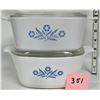 Image 2 : 2 vintage corning ware cornflower pattern casseroles/lids, 56 02/Pyrex A-7-C clear lid, 1+3/4 8t/ P-