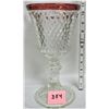 Image 2 : 16" clear footed pedestal Indiana glass/ Transparent ruby red rim/lid diamond point