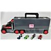 Image 1 : Plastic DT57 semi trailer toy car carry case + 4 vintage hot wheels, 1:64 toy cars loose