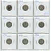 Image 1 : Lot of 9 Canadian George V Silver 10 Cents. Includes 1913, 1918, 1919, 1921, 1928, 1929, 1930, 1931 