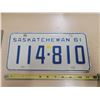 Image 1 : 1961 Saskatchewan license plate