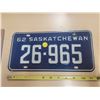 Image 1 : 1962 Saskatchewan license plate