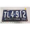 Image 1 : 1936 Manitoba license plate - TL4-912 - Consecutive with lots 627-629