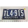 Image 1 : 1936 Manitoba license plate - TL4-915 - Consecutive with lots 626-628