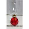 Image 1 : Red glass oil lamp, with chimney