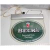 Image 1 : "Beck's" lighted advertising hanging sign. Flickers, light does not stay on - 22"W x 20"H