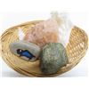 Image 2 : basket with bison painted rock , fools gold and himalayan salt rock