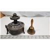 Image 3 : Vintage metal kerosene lamp - stamped H. L. & Small brass bell