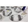 Image 5 : Collection of matching glass dishes, w/ black accents (Vases, serving dishes, cream & sugar dish, et