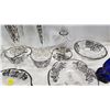 Image 6 : Collection of matching glass dishes, w/ black accents (Vases, serving dishes, cream & sugar dish, et