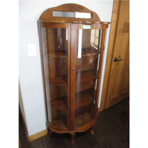Curved Glass China Cabinet with Small Mirror (31 x 13 x 63")