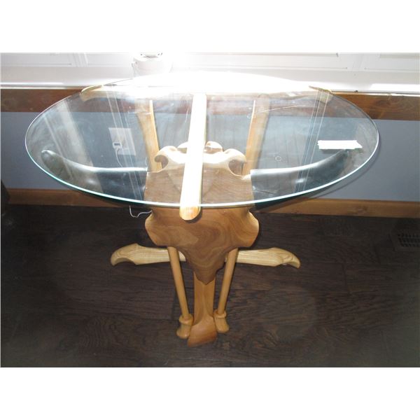 Handmade Buffalo Skull Table Glass Top ( 30 x 18 x 27")