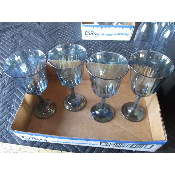 (4) Blue Stained Glass Cups