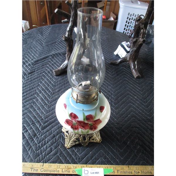 Oil Lamp with Hand Painted Brass Bottom