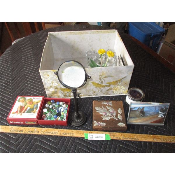 Marbles, Marbles, Magnifying Glass, Candle Holder ,Storage Box