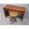 Image 1 : Wooden Desk (42 x 19 x 29") with Small Swivel Stool (23" Tall)