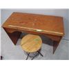Image 2 : Wooden Desk (42 x 19 x 29") with Small Swivel Stool (23" Tall)