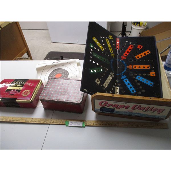 Cherrissimo Tin, Shooting Targets, Vintage Tin Lunch Box, Table Grapes Crate