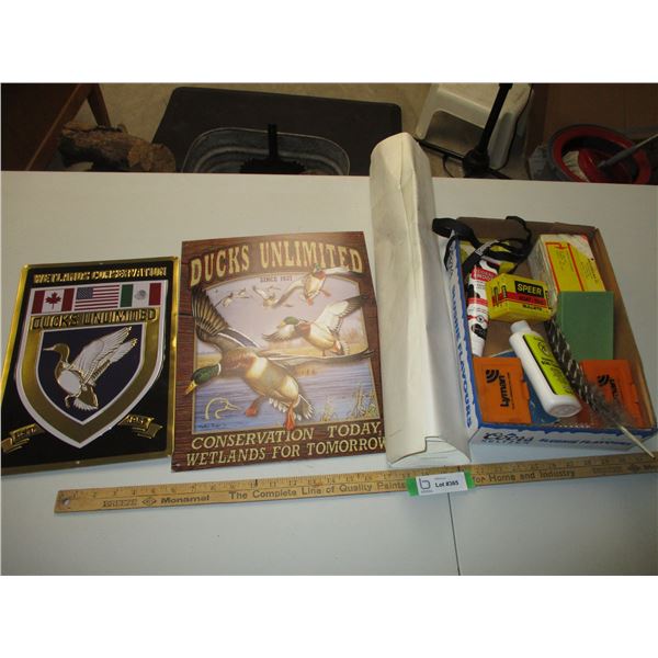 (2) Ducks Unlimited Tin Plaques, Map, Misc.