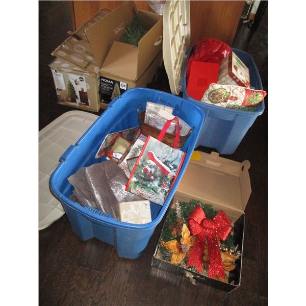 (2) Christmas Trees, Christmas Décor, Totes, Christmas Related Items