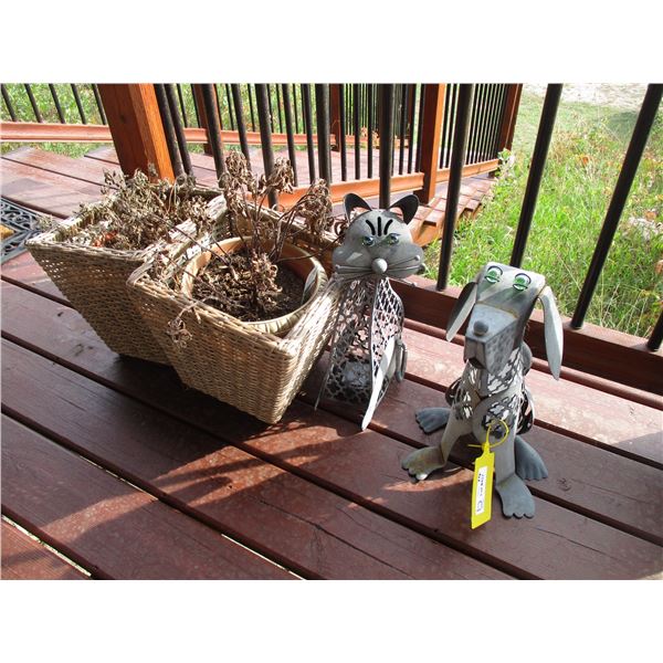 Dog & Cat Tin Figures with (2) Planters