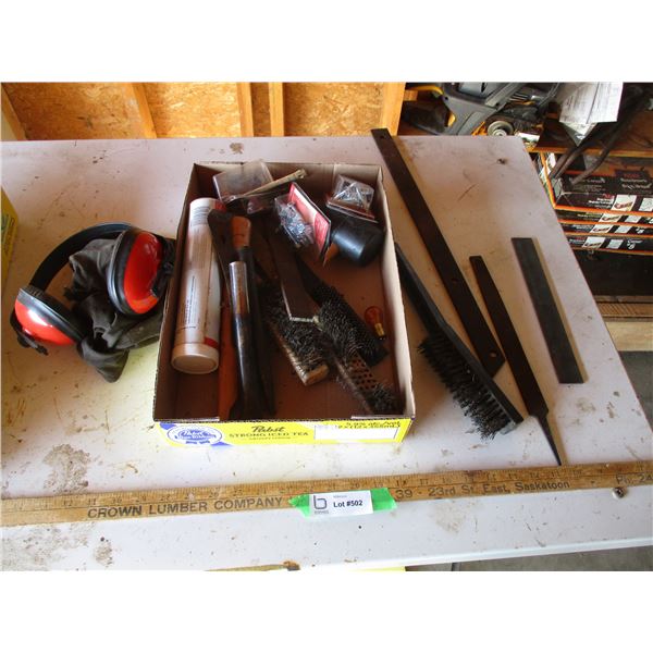 Wire Brush, Grease tube, Pry Bar, Ear Protection, Misc.
