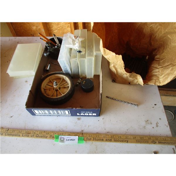 Misc. Plastic Containers, Spiral Nails, Small Tools