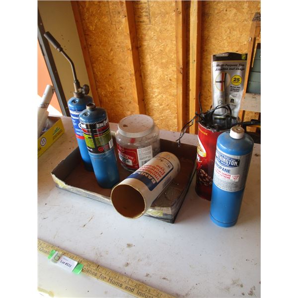 (3) Propane Tanks, Torch Head, Bolts, Nails