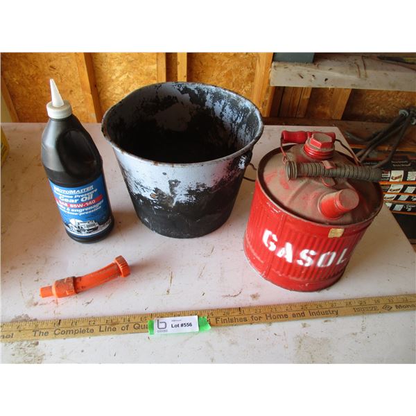 Gas Can, Enamel Pail, MotoMaster Gear Oil