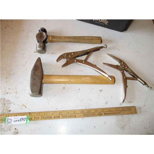 Ballpean Hammer, Blacksmith Hammer, (2) Locking Pliers