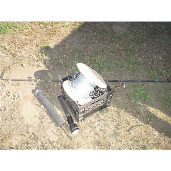 Roll of Electric Fence Wire, Feeder, Flashlight, Rod