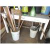 Image 4 : Wooden Table with Contents, Galvanized Tub & Barrel, Misc.