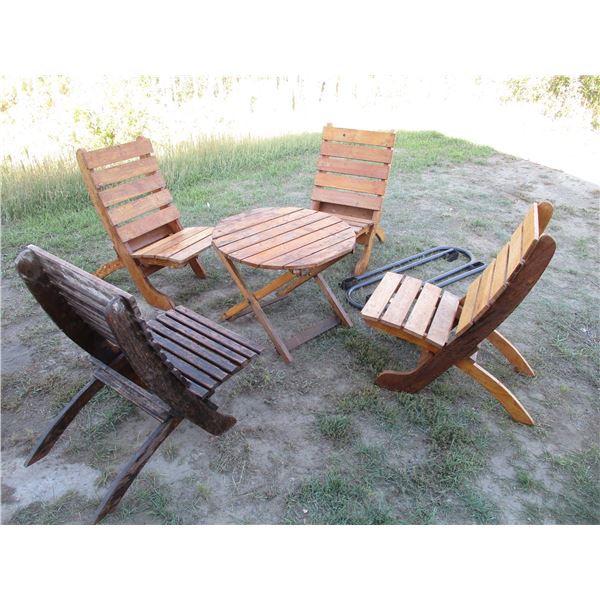 Wooden Patio Chair & Table, Metal Table Legs