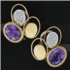 Image 2 : Vintage Modernist 18k Gold Amethyst Diamond Triple Oval Large Statement Earrings