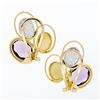 Image 3 : Vintage Modernist 18k Gold Amethyst Diamond Triple Oval Large Statement Earrings