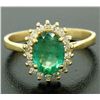 Image 2 : 14k Yellow Gold 1.59 ctw FINE Oval Emerald Solitaire & Round Diamond Halo Ring