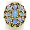 Image 1 : Vintage 14k Yellow Gold Oval Opal Diamond & Black Enamel Ladies Cocktail Ring