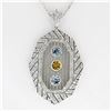 Image 2 : 18k White Gold 2.15 ctw Aquamarine, Citrine, & Diamond Open Milgrain Pendant Nec