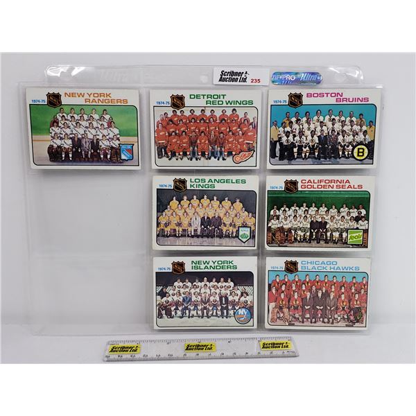 1975 Topps Chewing Gum - Hockey Cards - NHL Teams (Sheet of 7) : Rangers, Red Wings, Bruins, Kings,