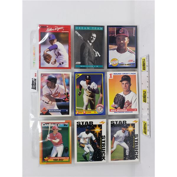 Variety - Baseball Cards (Sheet of 9) : Lynn Nolan Ryan Jr, Will Clark, Sandy Alomar Jr, Mike Mussin