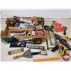 Image 1 : Combo Tool Lot: Hand Saws; Putty Knives; Level; Tape Measure; Mitre Saw; Staple Guns; etc! (SEE PICS