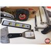 Image 3 : Combo Tool Lot: Hand Saws; Putty Knives; Level; Tape Measure; Mitre Saw; Staple Guns; etc! (SEE PICS