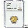 Image 1 : 1928 $2.50 Gold Quarter Eagle NGC MS62