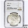 Image 1 : 1926 Silver Peace Dollar NGC MS62