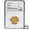 Image 1 : 1909 $2.50 Gold Quarter Eagle NGC MS62