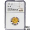Image 1 : 1908 $2.50 Gold Quarter Eagle NGC MS62