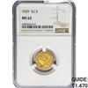 Image 1 : 1929 $2.50 Gold Quarter Eagle NGC MS62